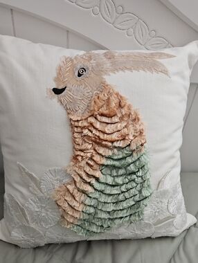 Anthropologie Soft Cream Decorative Bunny/Rabbit Pillow with Designer Label